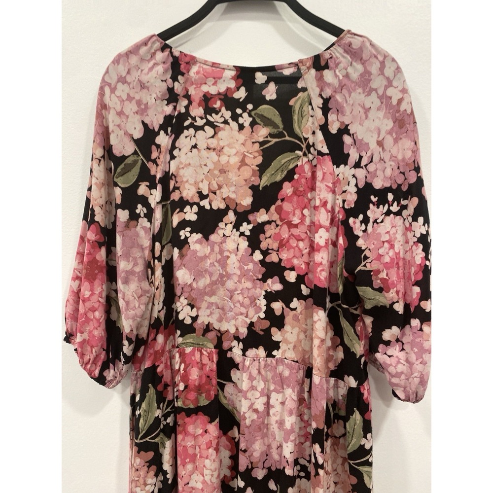 H&M maxi dress black and pink hydrangea floral print Cottagecore size medium - Picture 11 of 16